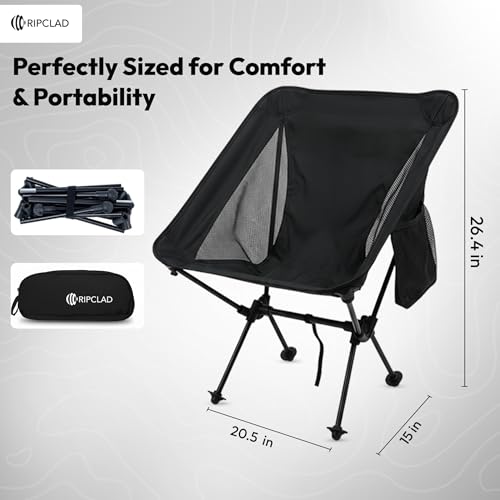 RIPCLAD Ultralight Camping Chair, Folding Backpack Chair with Aluminum Frame, Side Pocket & Anti-Sinking Feet, Supports 33...