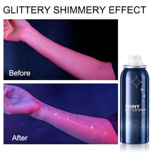 Body Glitter Spray for Hair, Clothes, Fabric, Long Lasting Body Shimmer Spray, Shiny Sparkle Highlighter Mist for Rave, Mu...