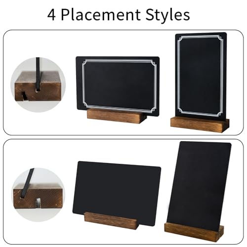 Horchen 6 Pack Small Chalkboard Signs With Stand, 8x5'' Table Top With Wooden Base, Double-Sided Mini for Food Message Boa...