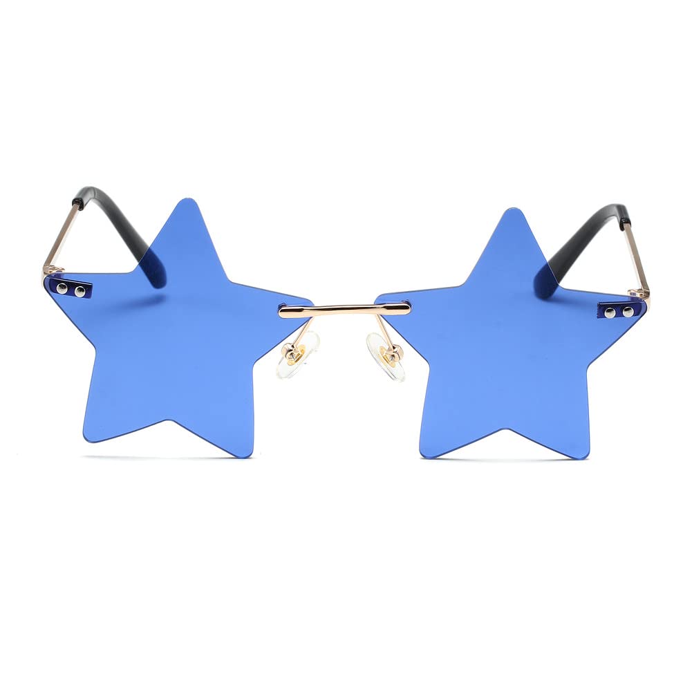 LASPOR Rimless Star shape Sunglasses for women/men Frameless Party glasses Super Cute Vintage Retro Pentagram Eyewears（Blue+Black）