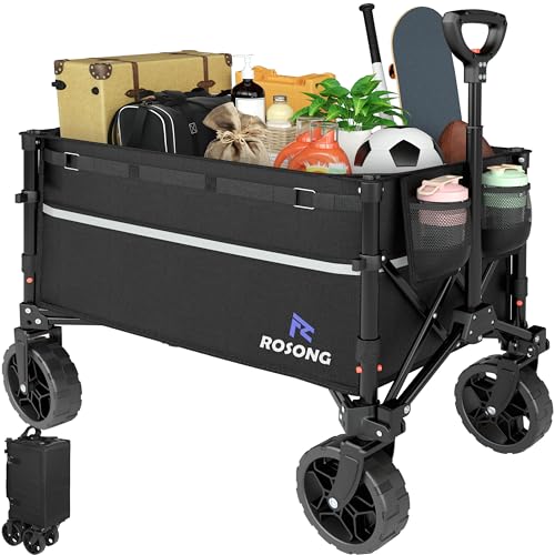 ROSONG Collapsible Wagon Cart with Wheels Foldable - Folding Utility Heavy Duty Wagons Carts for Grocery Sports Garden Sho...