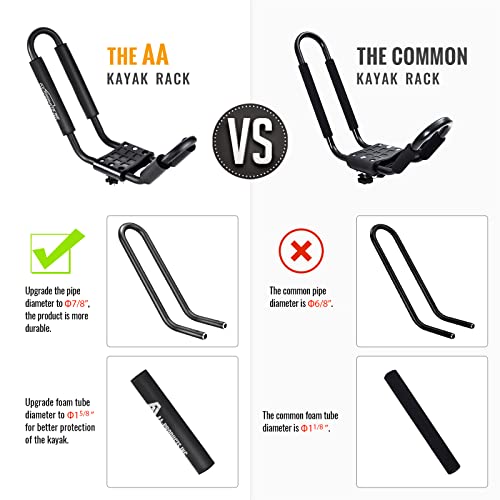 AA-Racks J-Bar Rack Roof Top Mount with 16 Ft Ratchet Lashing Straps, Folding Carrier for Your Canoe, SUP and Kayaks on SU...