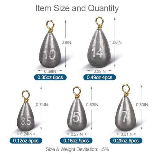 MYLPRETALE 26Pcs Fishing Weights Sinkers Kit, Drop Shot Weights, Lead Fishing Weights for Saltwater Freshwater, Catfish We...
