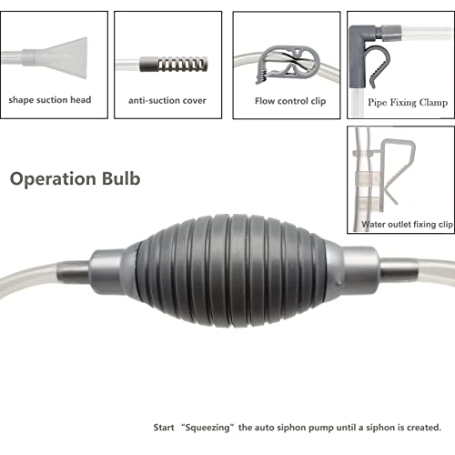 10 Gallon Fish Tank cleaner and Aquarium Water Changer Siphon with a Thinner Water Tubing. Perfect for Cleaning Small Fish...