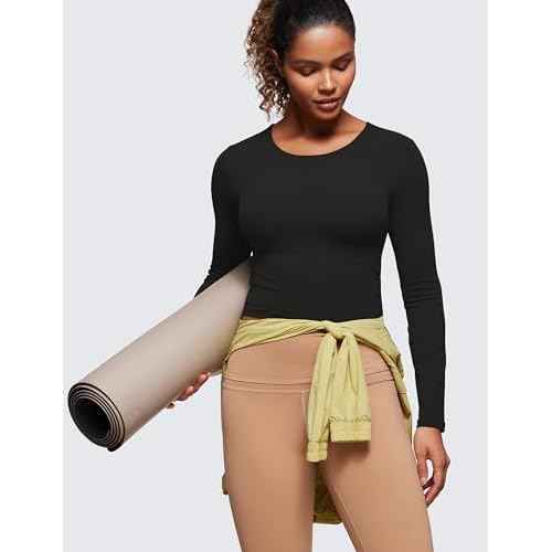 CRZ YOGA Butterluxe Scoop Neck Long Sleeve Shirts for Women - Workout Athletic Casual Tops Crop Slim Basic Tight Shirt