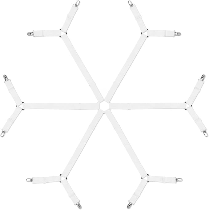 Sheet Fasteners, Adjustable Elastic Bed Sheet Holder Straps for Full,Queen,King Twin Bed,6 Way Cross Sheet Clips Suspenders Band,Fitted Round and Square Mattresses
