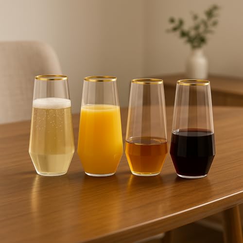 48 Pack Diamond Unbreakable Stemless Plastic Wine Stemless Toasting coacktail Glasses, Durable 9 Oz BPA-Free Disposable Ch...