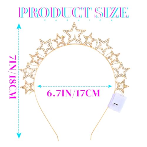 JAKAWIN Light Up Star Headband Rhinestone Costume Hair Accessories for Women
