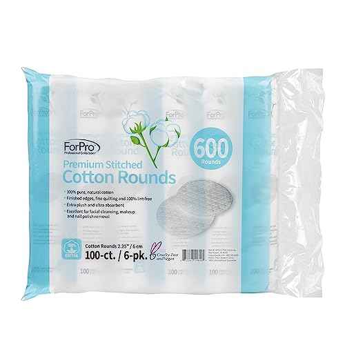 ForPro Premium Stitched Cotton Rounds, 100% Pure Cotton Pads for Removing Makeup, Nail Polish, and Cleansing Face, Pack of 6, Counts 600