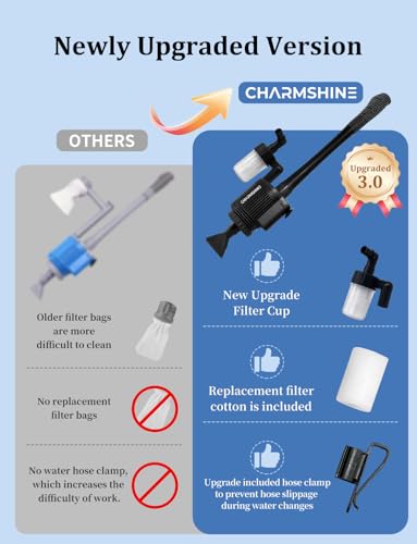 charmshine Electric Aquarium Gravel Cleaner [2025Edition] Removable Fish Tank Vacuum Water Changer Gravel Cleaner for Aqua...