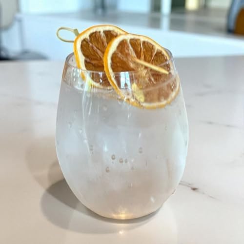 Oojami 40 piece Solana 12 Ounce Stemless Unbreakable Crystal Clear Wave Plastic Wine Glasses Set of 40 (40)