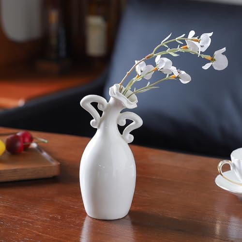 XMMEIMK Vase with Attitude, White Ceramic Small Neck Vases, Novel and Lovely Unique Shape Vase, 7inch Modern Home Decorati...