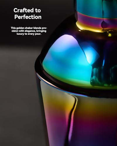 Crystal Cocktail Shaker W/Rainbow Design - 18.5oz-Jumbo Martini Shaker for Elevated Mixology. for Espresso Coffee, Motcha,...
