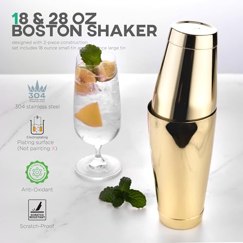 Homestia Cocktail Shaker Set, Bartending Kit: Weighted Boston Shaker Tin, Hawthorne Strainer, Jigger, Bar Spoon and Muddle...