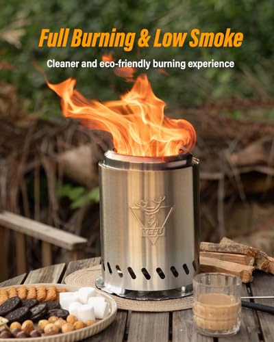 YEFU Tabletop Fire Pit 9.7 x 7.1 in, Low Smoke Camping Stove for Outdoor & Patio, Fueled by Pellets or Wood, Safe Burning ...
