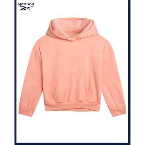 Reebok Girls Sweatsuit Set - 2 Piece Soft Long Sleeve Hoodie Sweatshirt and Sweatpants for Girls - Athletic Sweatsuit, Size 7, Peach