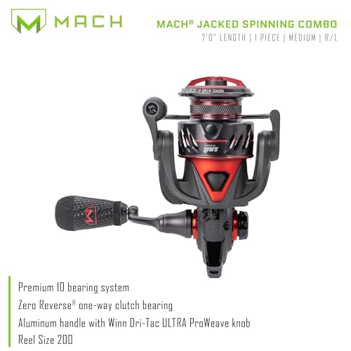 Lew's MACH Jacked Spinning Reel and Fishing Rod Combo, HM50 Graphite Rod, 6.2:1 Gear Ratio, Right/Left Retrieve, Charcoal/...