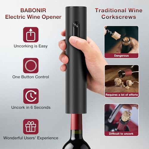BABONIR Electric Wine Opener, Automatic Corkscrew with Foil Cutter, One-Button Operation for Effortless Cork Removal, Perf...