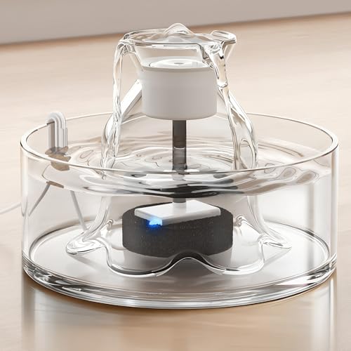 PETIMI Glass Cat Water Fountain, 2.7L/91 oz Ultra-Quiet Pet Fountain, Automatic Water Dispenser for Cats & Small Dogs, Spi...