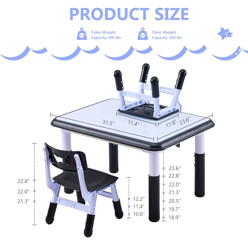 GTOLV Kids Table & Chairs Set (2 Chairs), Height Adjustable Toddler Table and Chair Set for Kids Ages 3-8 with Graffiti De...