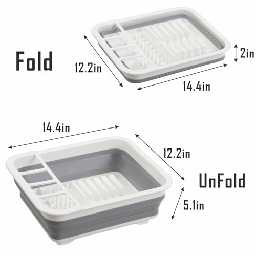 Collapsible Dish Drying Rack, Foldable Dinnerware Drainer Organizer for Storage Kitchen Counter RV Accessories Portable Ra...