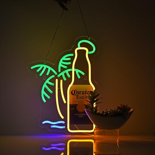 Beer Palm Tree Coro Bottle Neon Sign Dimmable LED Bar Neon Light for Wall Décor Neon Art signs with USB Plug for Pub Store...