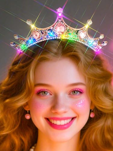 Lorealri Light Up Rhinestone Birthday Tiaras, Crystal Pageant Princess Crowns, Homecoming Headwear Accessories for Women