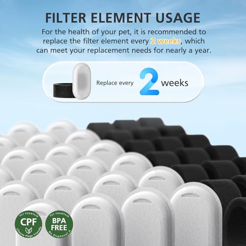 50 Pack Cat Water Fountain Filters for 108/3.2L& 67oz/2L Stainless Steel Pet Water Dispenser Cat/Dog Fountain Filter Repla...