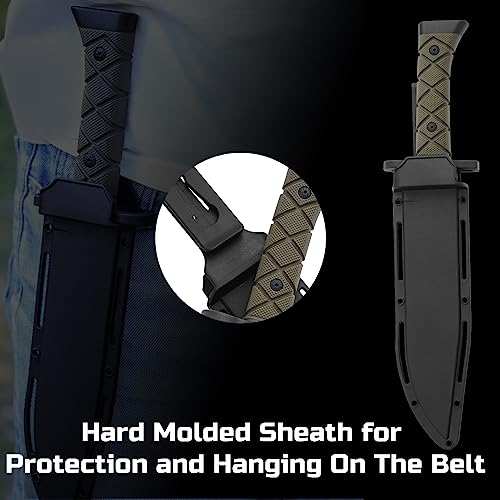 Leopcito 15" Fixed Blade Tactical Knives with Sheath, Stainless Steel Survival Hunting Bushcraft Full Tang Non-Slip Handle...