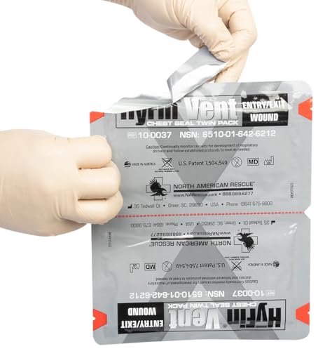 North American Rescue HyFin Vent Chest Seal (Twin Pack) NAR Vented Wound Chest Seals for Trauma, Wounds (10-0037)