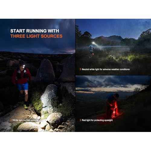 Fenix HP12R-T 1300 Lumen Rechargeable Running Headlamp ? Split Battery Design, White/Neutral White/Red Light Modes with Lumentac Organizer (Black)