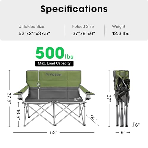 [outlets]VIVOSUN Double Camping Chair, Fully Padded Folding Loveseat, Portable Oversized Duo Chair with Storage Cup Holder...