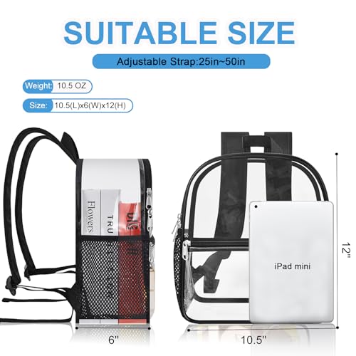 Busiuw Clear Backpack for Stadium Events - 12x12x6, Mini Small Clear Bag Sports Fan Backpacks with Front Pocket for Concer...
