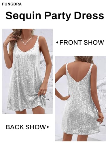 Pungdra Women's Sequin Dress for Women Sparkly Glitter V Neck Shift Cocktail Disco Outfit Party Club Night Out Mini Dresses