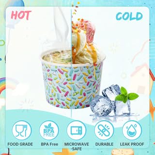 50Pcs 8oz Candy Color Snack Cup Ice Cream Shaped Paper Cups, Disposable Treat Snack Cups & Soup Bowls Cups for Festive Par...
