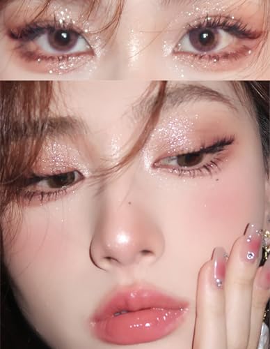 Shimmer Glitter Eyeshadow Palette, Korean Eye Glitter Makeup, Ultra-Blendable, Sparkle Silver Champagne Gold Eye Shadow, S...