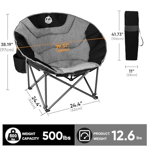Northroad XXL Camping Moon Chair,Oversized Round Chair,Folding Padded Saucer w/Side Pocket,500lbs Capacity for Outdoor Hik...