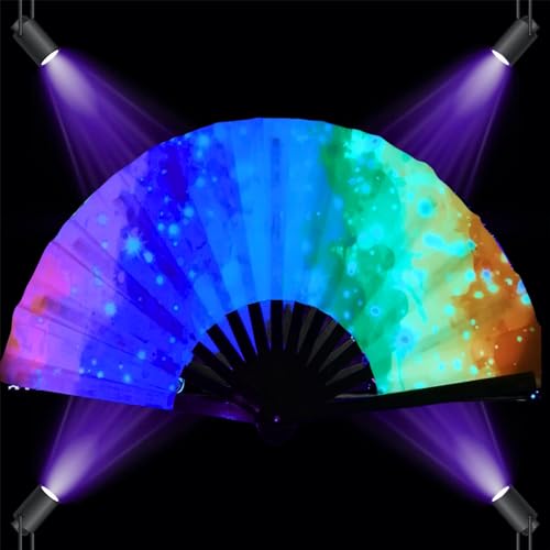 YKuzLx 13‘’ Large Rave Fan for Men Women, Rave Essentials, Decorative Folding Hand Fan for Party, Home Decoration, Gift, M...