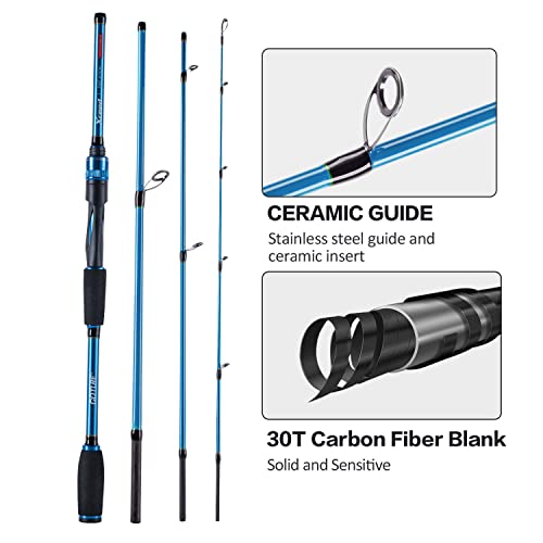 Goture Travel Fishing Rods, 4 Piece Fishing Pole with Case/Bag, Casting/Spinning Rod,Ultralight Fishing Baitcasting Rod 7f...