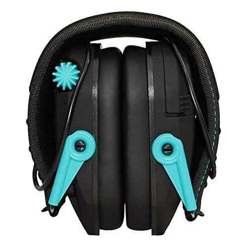 Walker's Razor Slim Electronic Muff (Black/Teal) with Protective Case and Shooting Glasses Bundle (3 items)