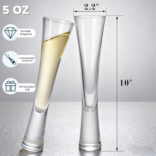 YIMITEE 2 Pack 5 Oz Champagne Flutes Glasses, Unique Elegant Sparkling Wine Glass, Ultra-long Shape Crystal Glassware Set ...