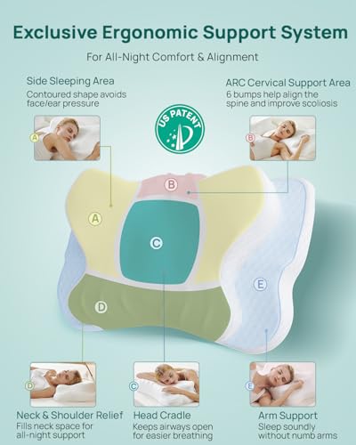 Releep Adjustable Cervical Neck Pillow, Cooling Orthopedic Ergonomic Contour Pillow, Memory Foam Neck Pillows for Back Sto...