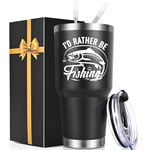 Lifecapido Fishing Gifts for Men, Gifts for Fisherman, I'd Rather Be Fishing 30oz Stainless Steel Insulated Tumbler, Birth...