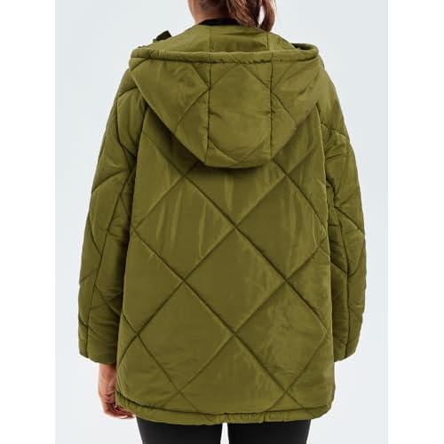 Cicy Bell Women's Quilted Puffer Pullover Jackets Oversized Half Zip Puffy Hooded Outerwear Warm Winter Coats