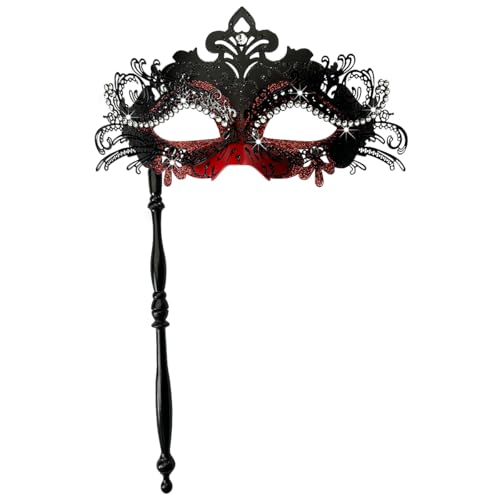 WILOVCOS Womens Masquerade Mask with Stick, Handheld Mardi Gras Mask,Venetian Party Masks