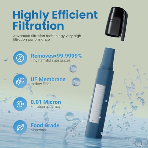 Portable Water Filter Straw Survival, Essential Camping & Hiking Gear, Water Purification Straw for Travel, Biking and Eme...