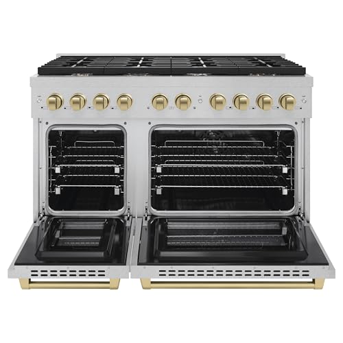 ZLINE Autograph Edition 48 in. 6.7 cu. ft. Paramount Double Oven Dual Fuel Range with 8 Burner Gas Cooktop in Satin Stainl...