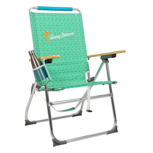 Tommy Bahama Hi-Boy 7-Position Folding Beach Chair with Cup Holder and Zippered Storage Pouch