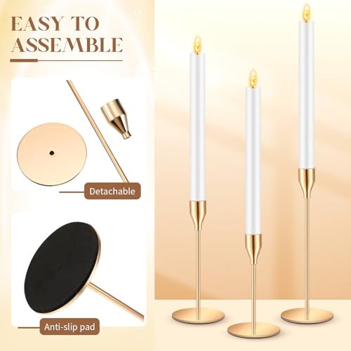 FillTouch 30 Pcs Gold Candlestick Holders with Flameless LED Candles Bulk Includes 15 Metal Candle Holders and 15 Battery ...