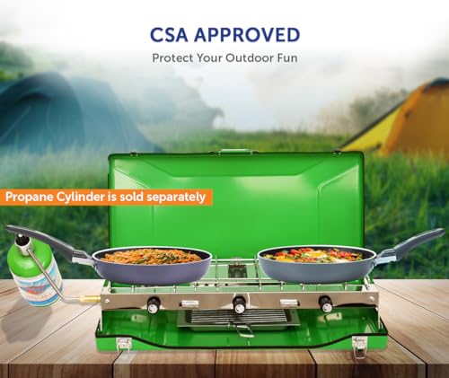 Flame King YSNBBQ-136M 3-Burner Portable Camping Stove Grill w/Toast Tray, Great for Outdoor Cooking, Backpacking, Compati...